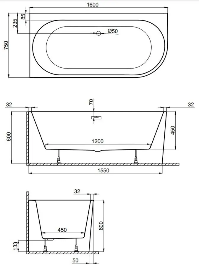 Cada de baie Polimat Sola 160x75 Right (White) - 3