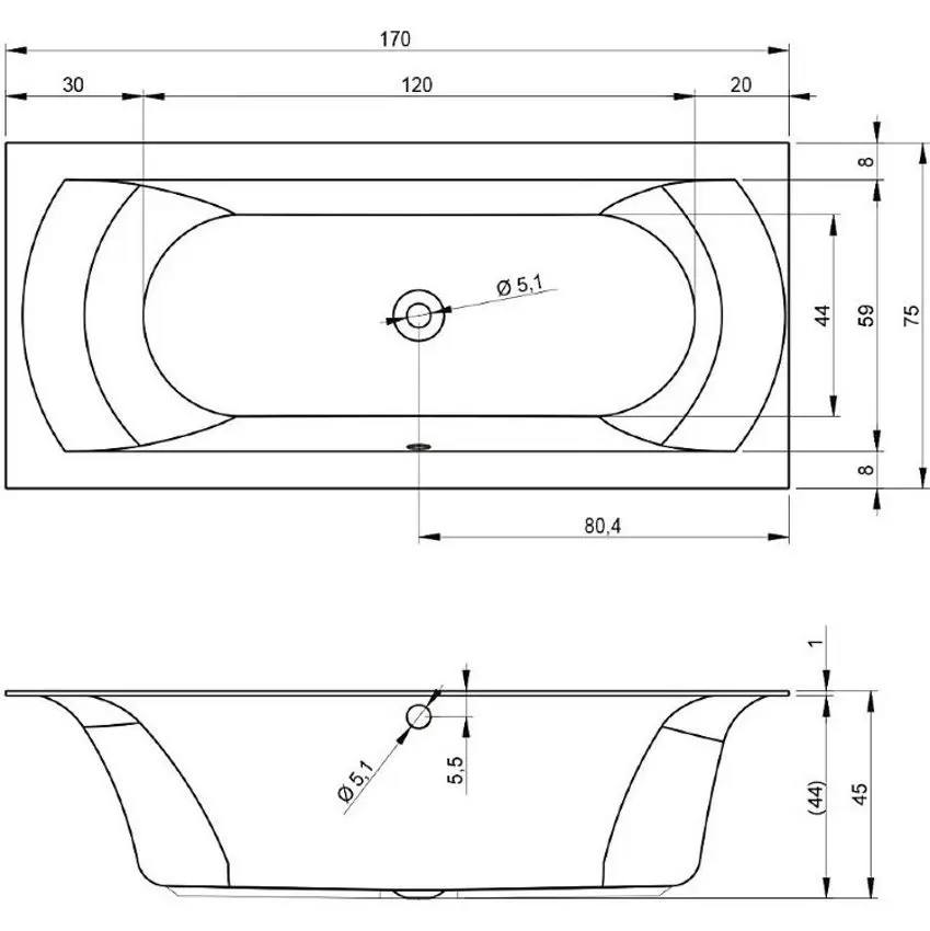 Cada de baie din acril Riho Linares Velvet 170x75 + Pootset01U (White) - 3