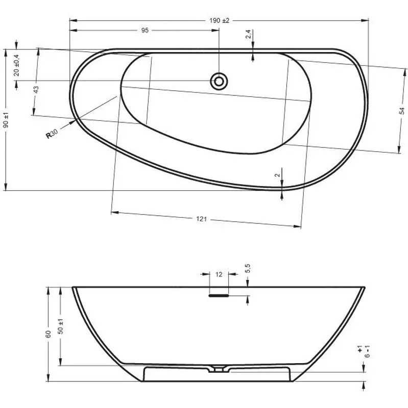 Cada de baie din piatra Riho Granada 190x90 (White)