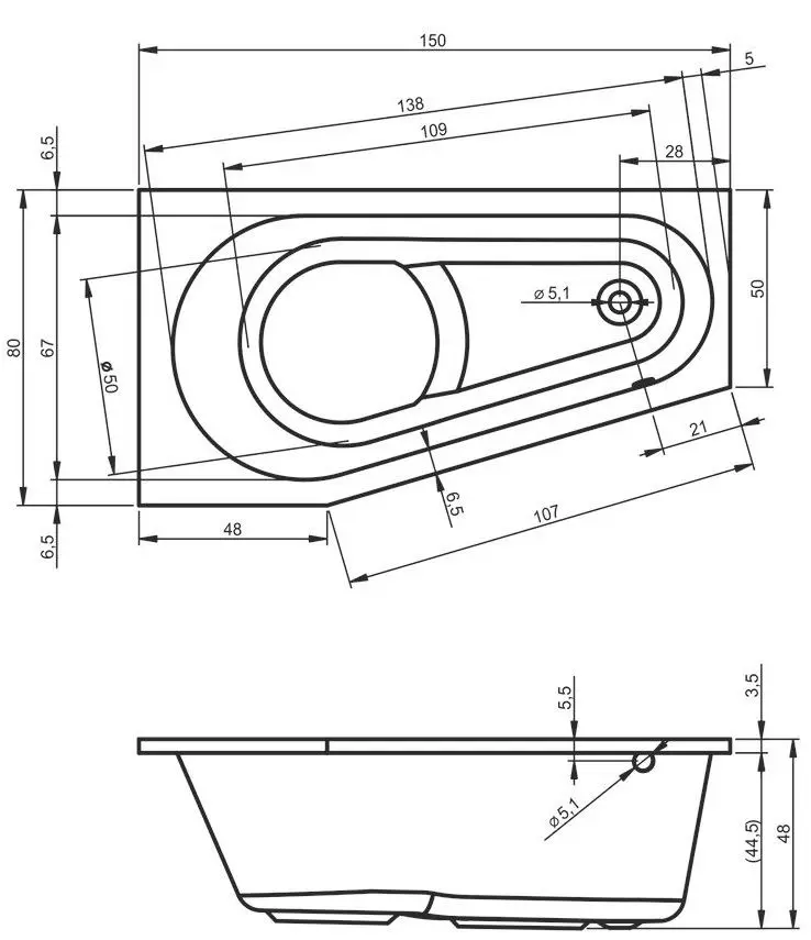 Сada de baie Riho Delta B066001005 150х80 Right (White) - 3
