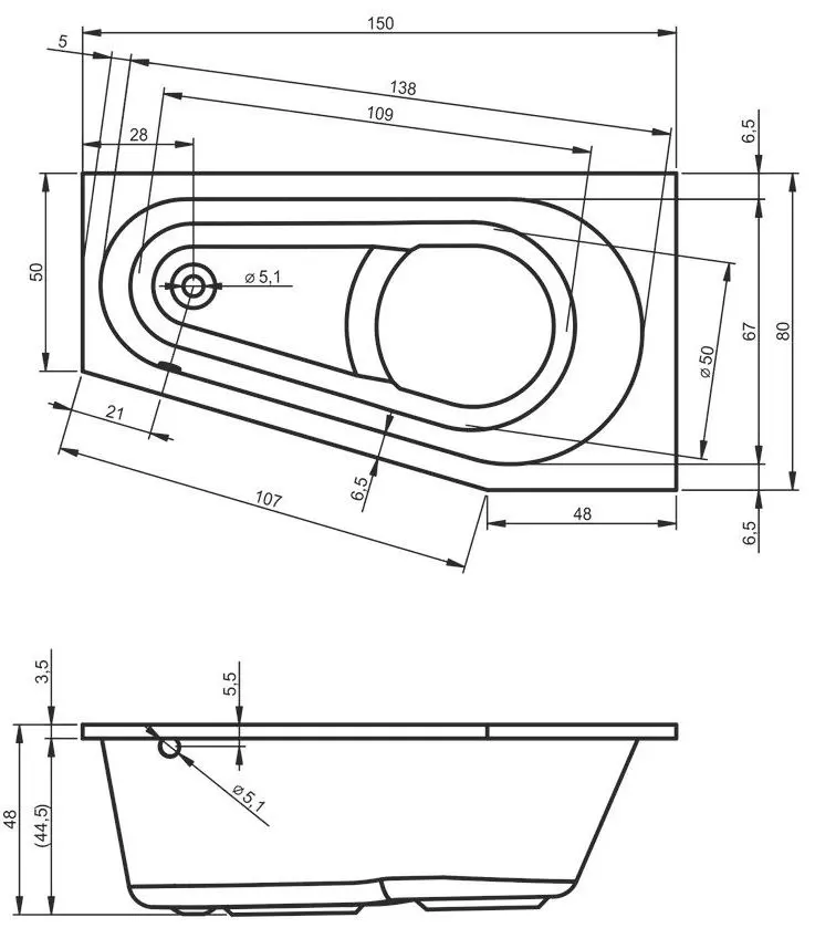 Сada de baie Riho Delta B067001005 150х80 Left (White) - 3