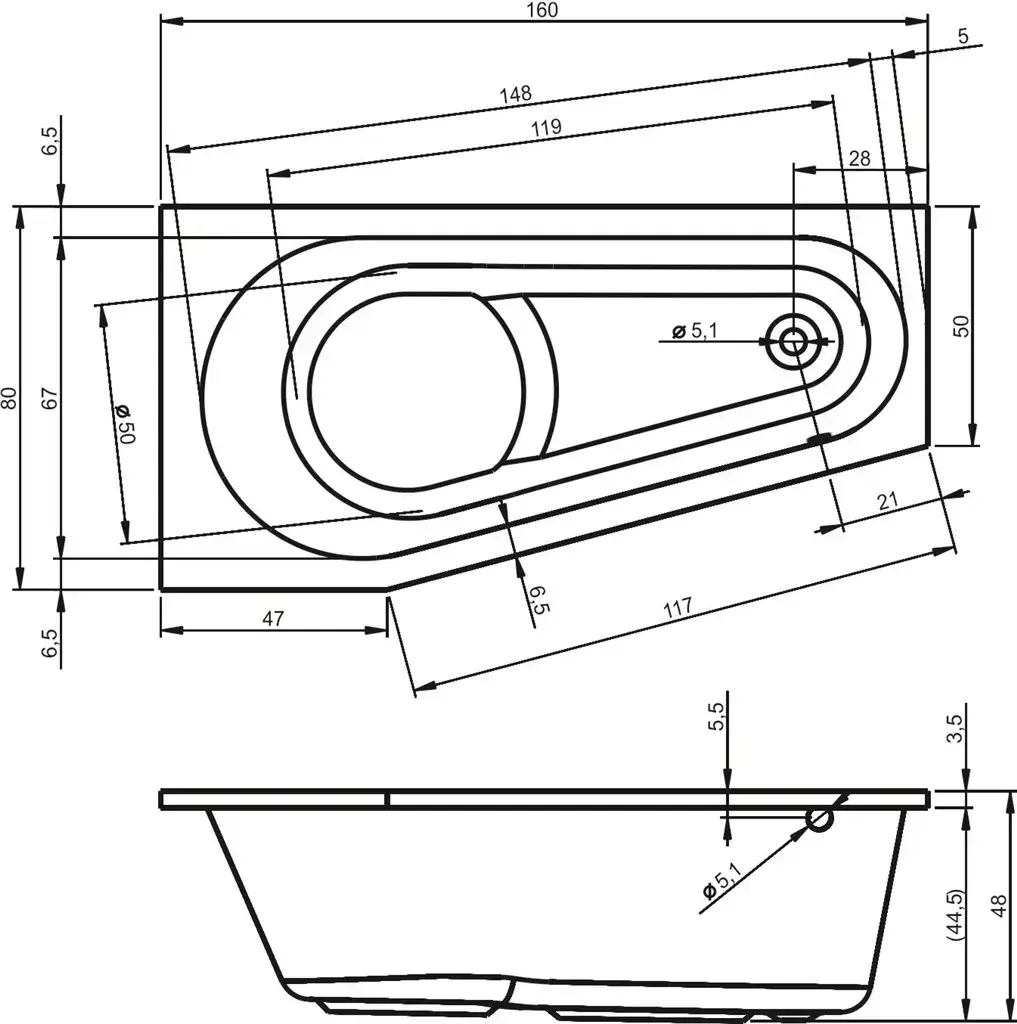 Ванна Riho Delta B068001005 160х80 Right (White) - 3