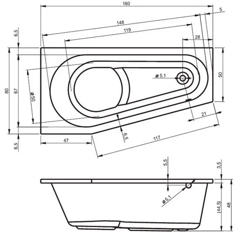 Ванна Riho Delta B068001005 160х80 Right (White) - 5