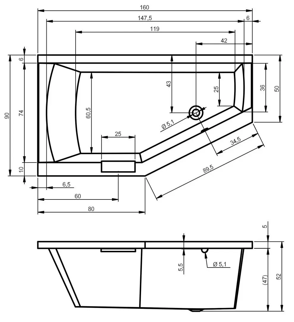 Cada de baie Riho Geta B029001005 160х90 Right (White)