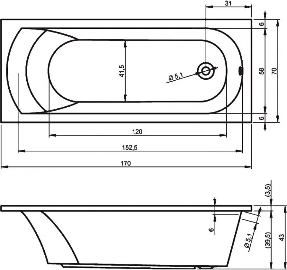 Cada de baie Riho Miami B060001005 170х70 (White) - 4