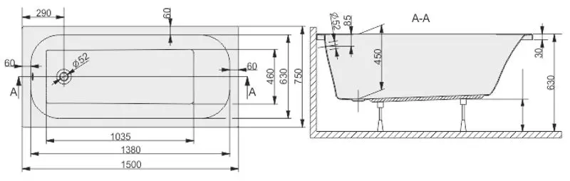Cada de baie Sanaplast Free WP 75x170 + STW biew (White) - 4