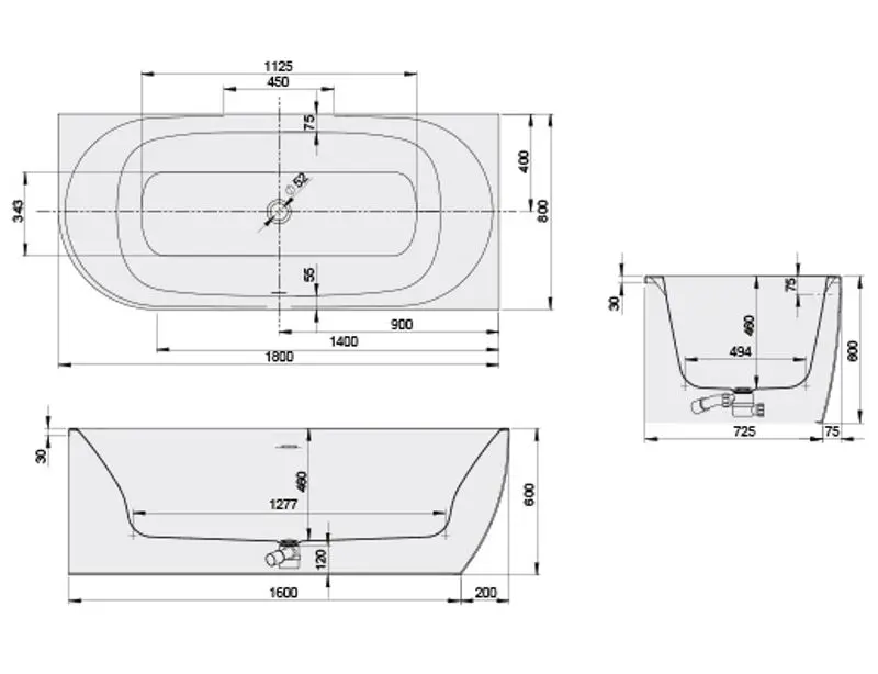 Cada de baie Sanaplast WAL-kpl-mb/LOFT 80x180 + STW biew Right (White)