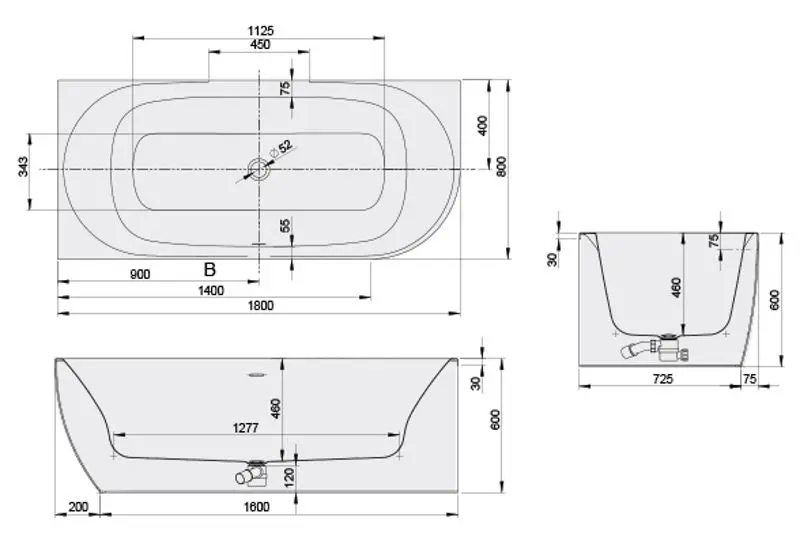 Cada de baie Sanaplast WAL-kpl-mb/LOFT 80x180 + STW Left (White)