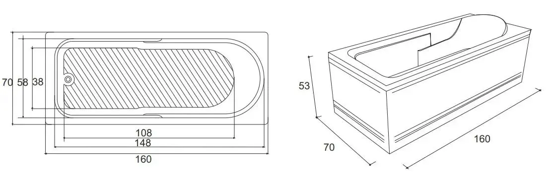 Ванна акриловая Kring Siena 100856605 160x70 (White)