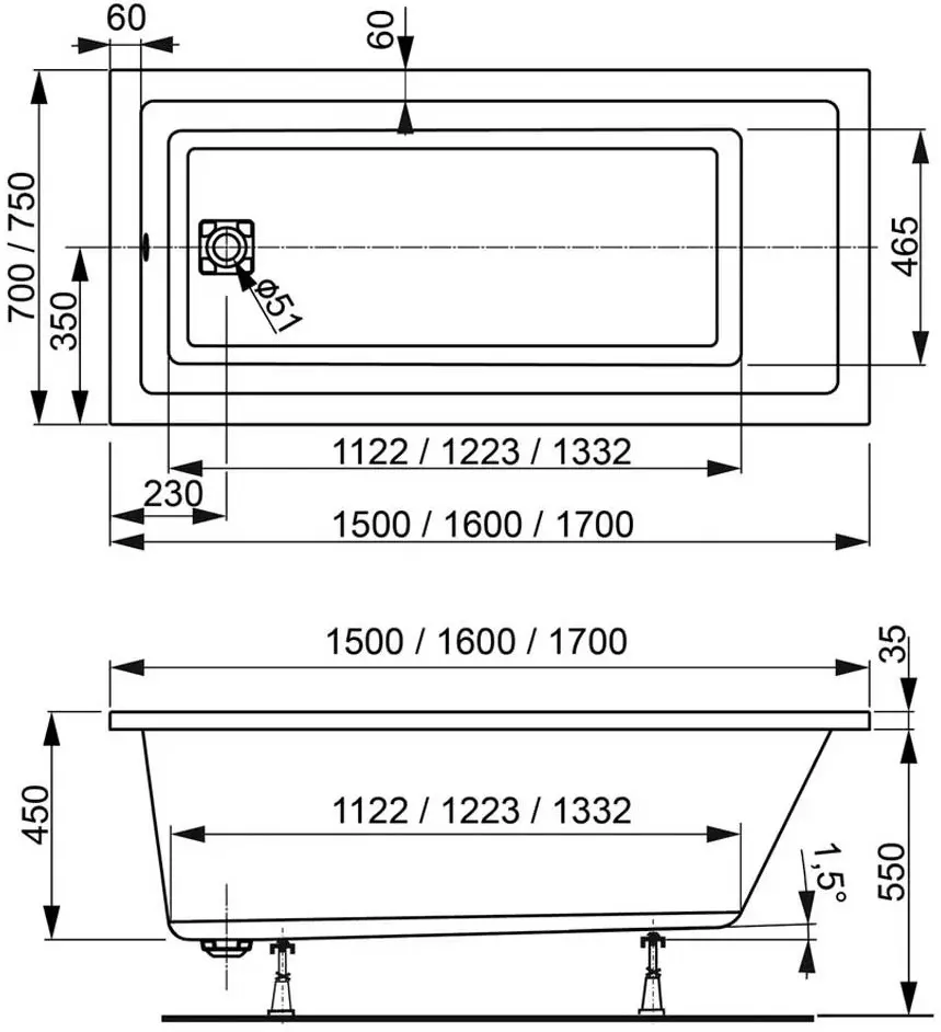 Cada de baie Vagnerplast Cavallo 170x75 (White)