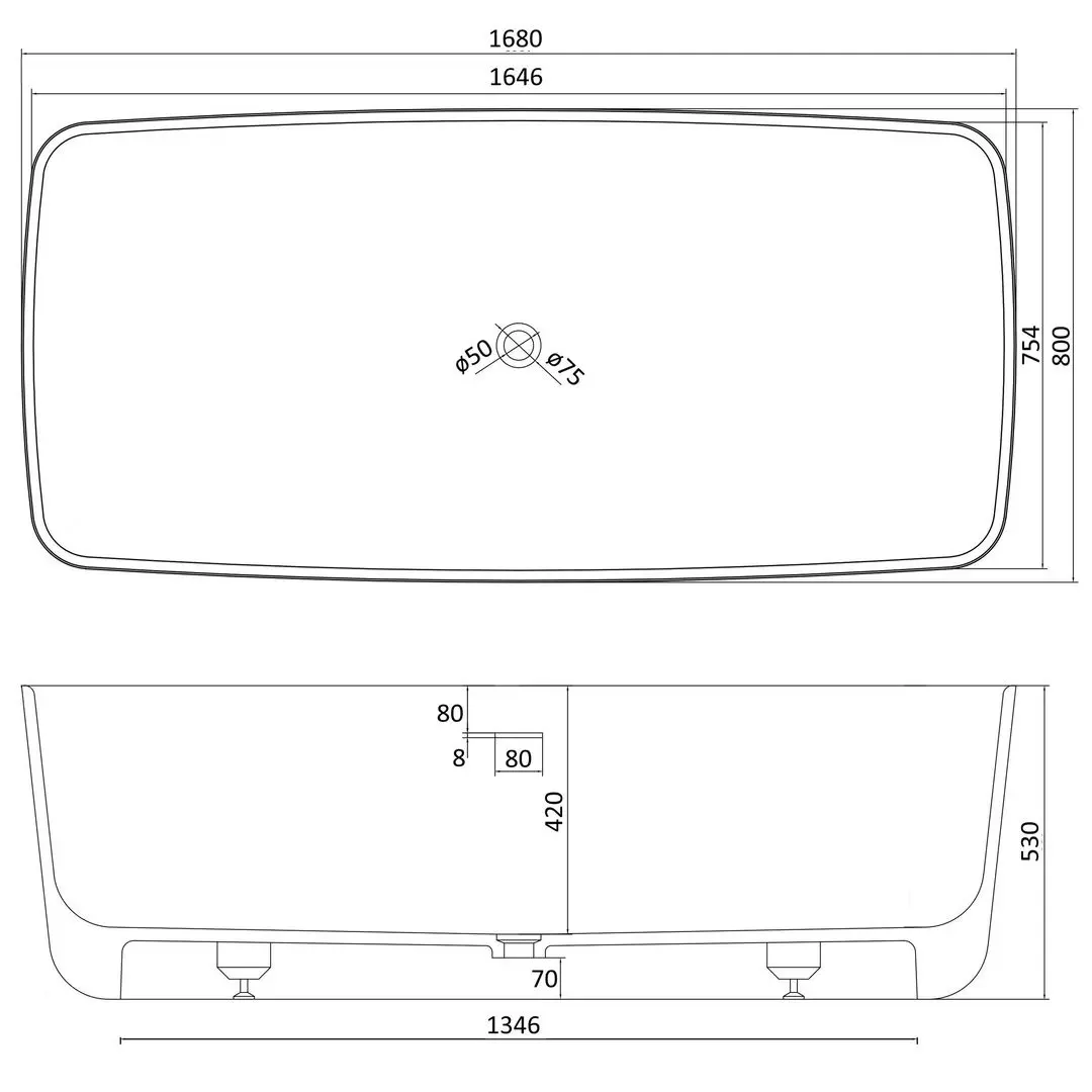 Cada de baie Volle 12-40-034 168х80 (White) - 4