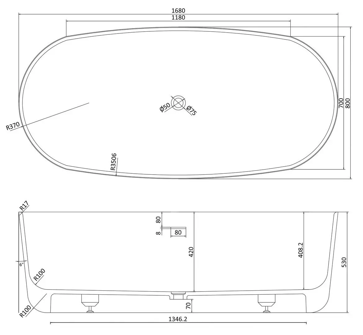 Cada de baie Volle 12-40-036 168х80 (White) - 4