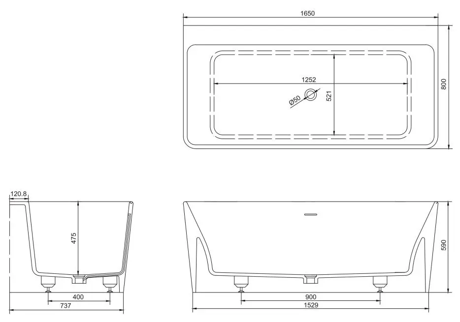Сada de baie Volle 12-40-051 165х80 (White) - 4