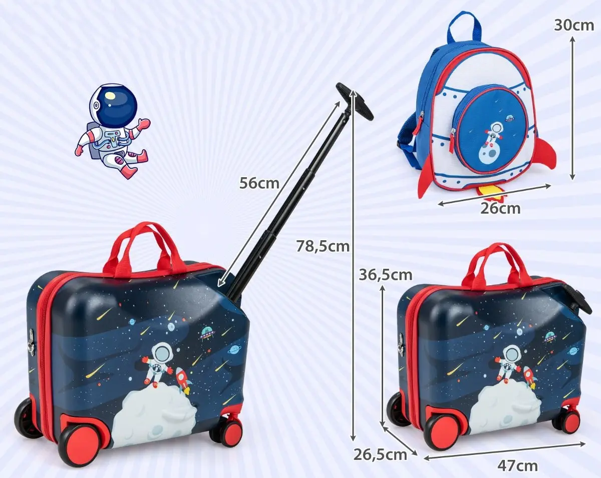 Valiza + rucsac pentru copii Costway BN10003DK (Dark Blue)