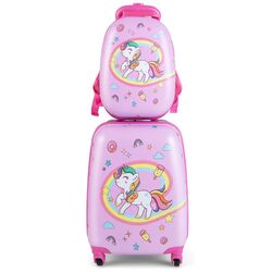 Valiza + ghiozdan pentru copii Costway BN10004PI (Pink)