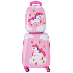 Valiza + ghiozdan pentru copii Costway BN10004UC (Pink)