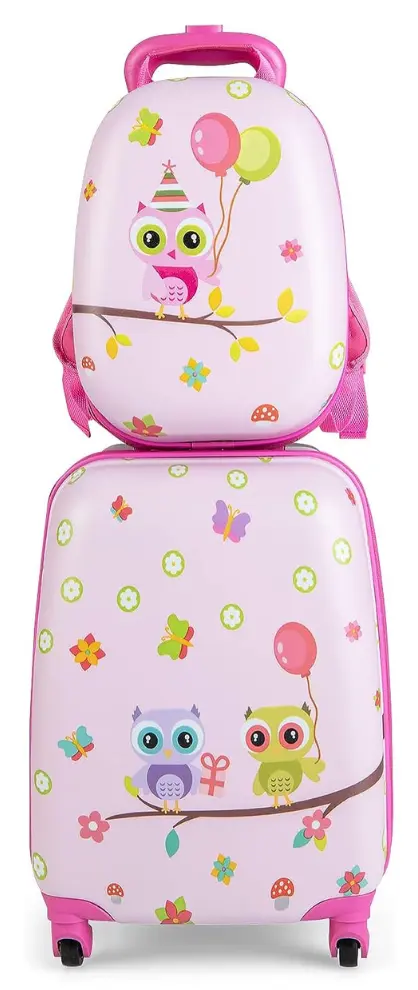 Valiza + ghiozdan pentru copii Costway BN10004ZS (Pink)