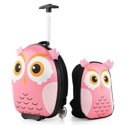 Valiza + ghiozdan pentru copii Costway BN10019PI (Pink)