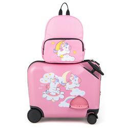 Valiza + ghiozdan pentru copii Costway BN10024PI (Pink)