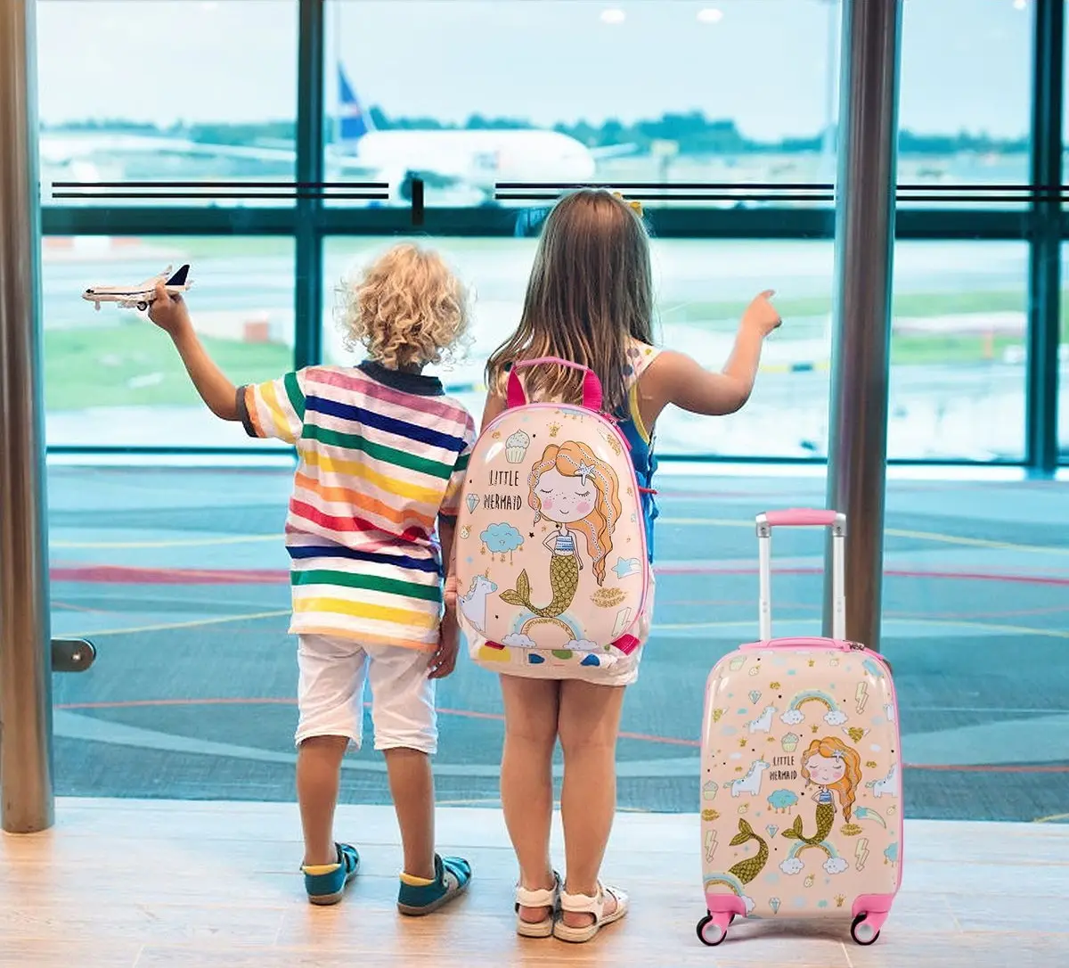 Детский чемодан + рюкзак Costway BN10027 (Pink)