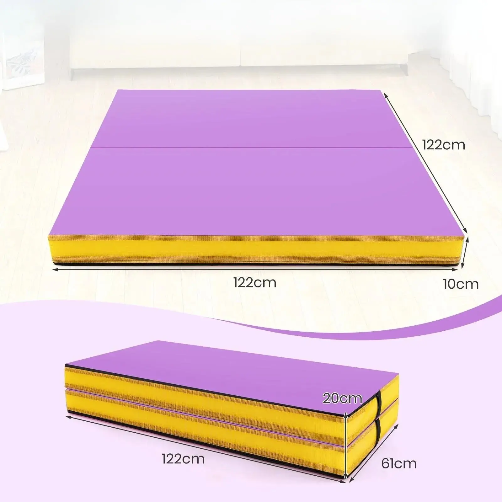 Складной гимнастический мат Costway FH10090PU (Yellow/Pink) - 2