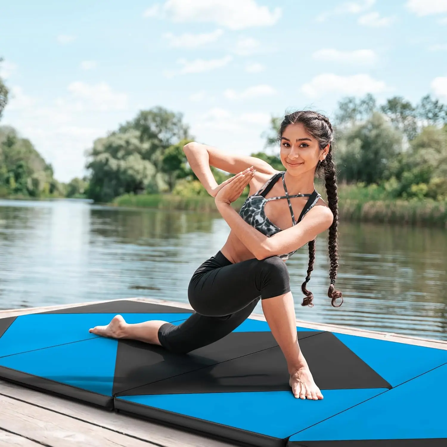 Saltea pliabila pentru gimnastica Costway FH10092NY (Black/Blue) - 4