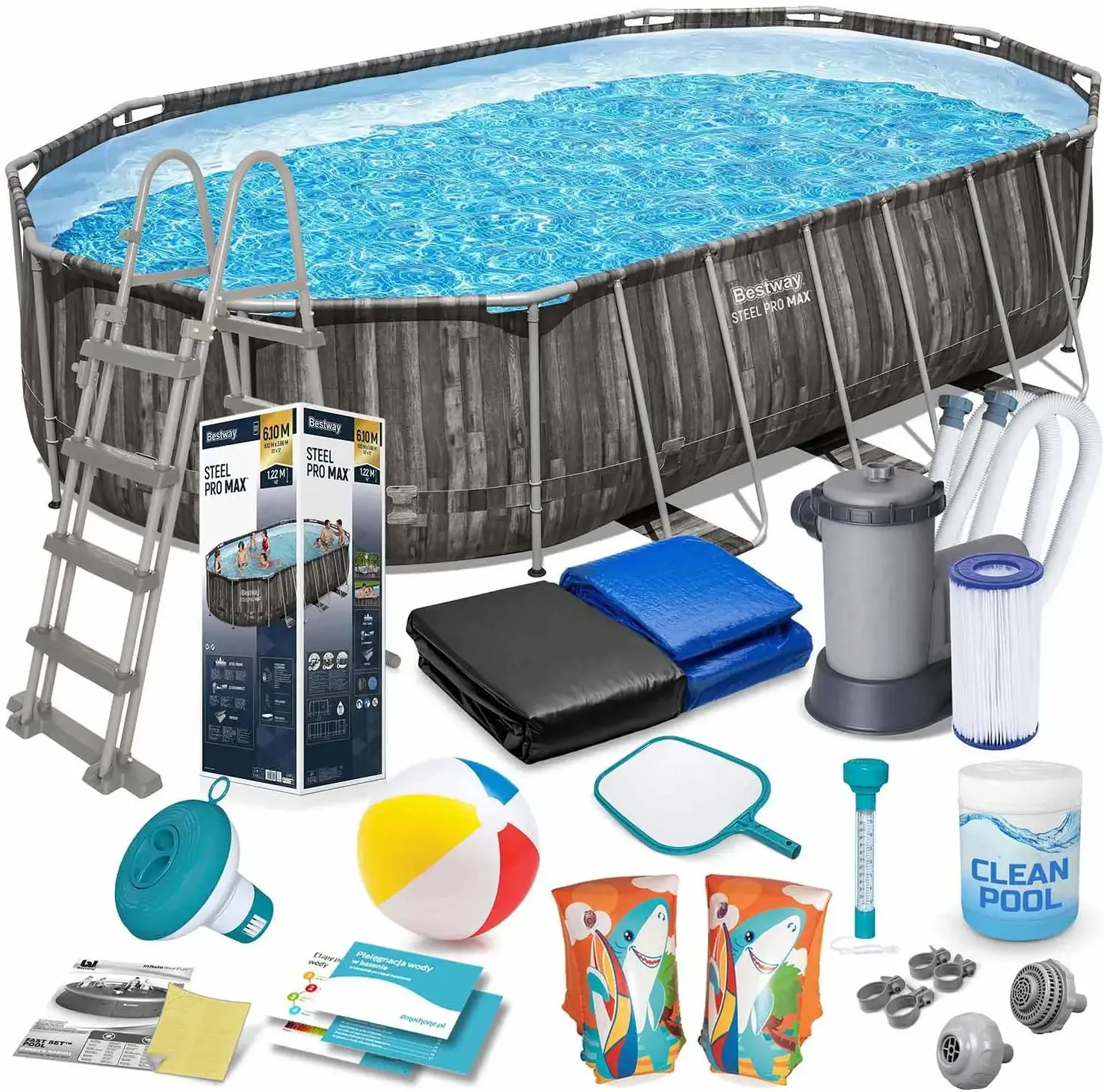 Каркасный бассейн Bestway Steel Pro Max 5611R-17W1 (Grey/Blue) - 2