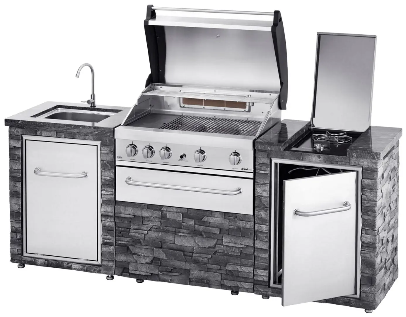 Bucatarie de exterior cu gratar Grandhall Stone Island K04000235B + Elite G5 K05000324A (Inox/Grey)