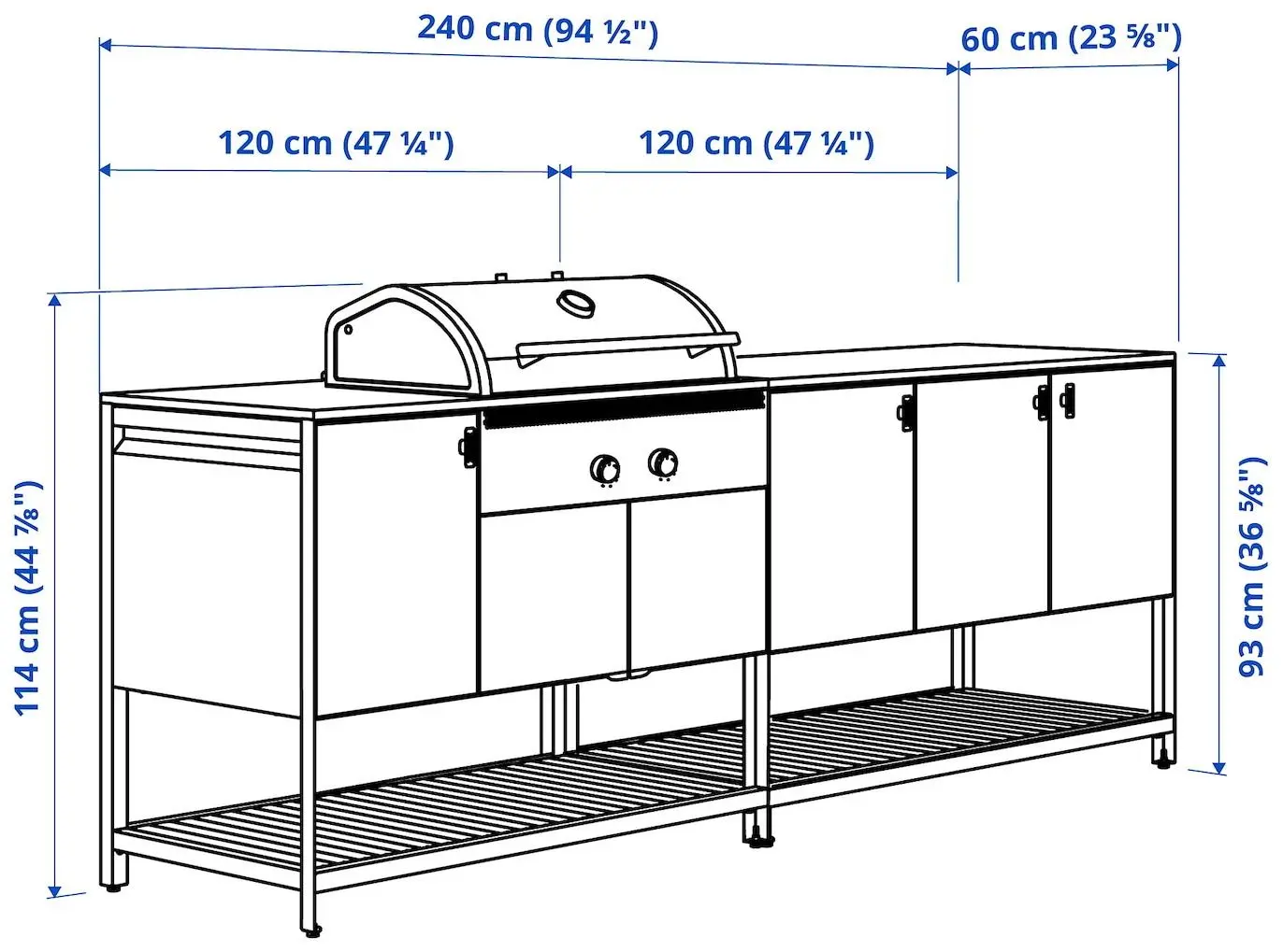 Gratar Ikea Batskar gratari carbuni 240x60 (Gri-inchis)