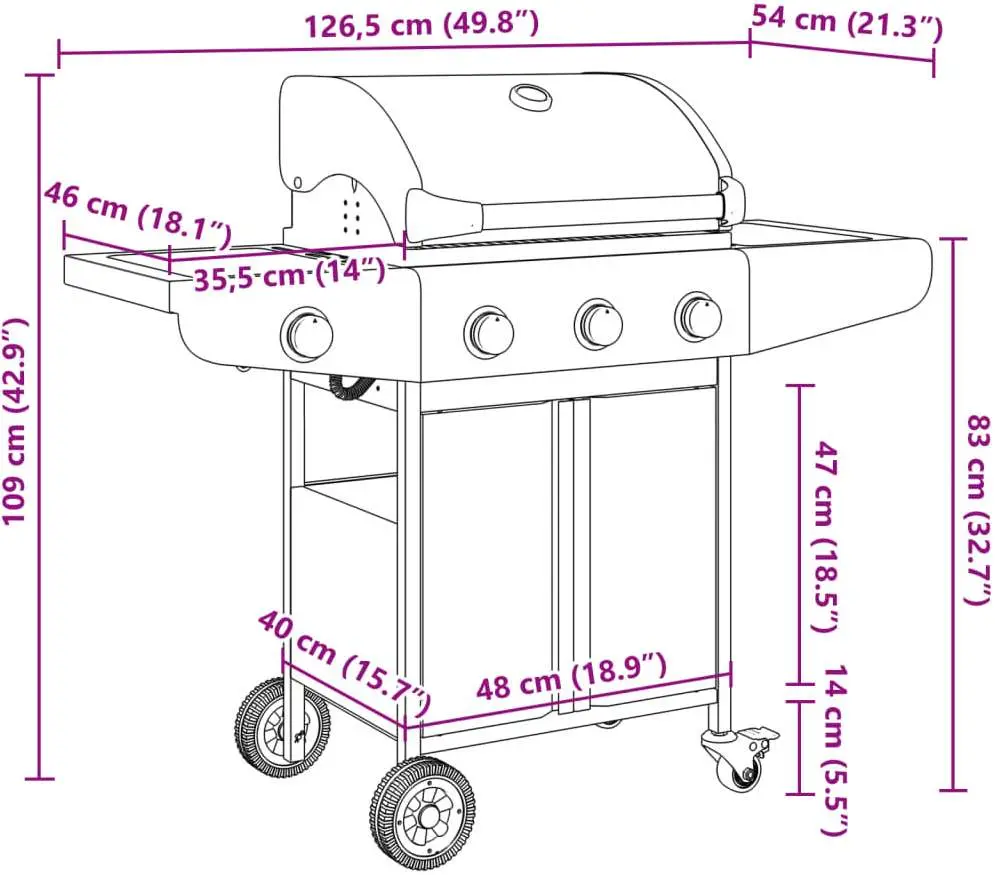 Gratar pe gaz VidaXL 367590 (Inox)