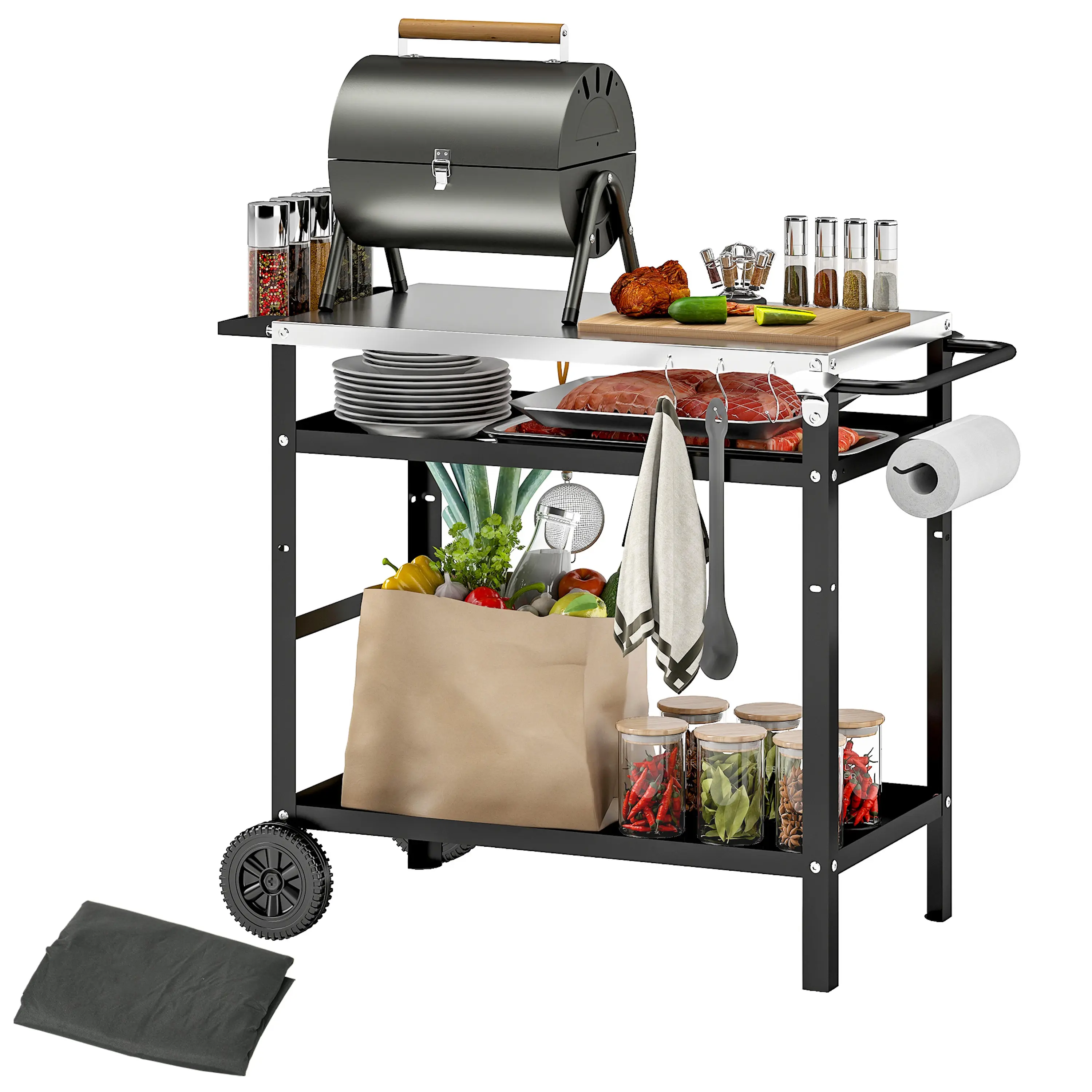 Carucior portabil pentru gratar Outsunny 846-155V00BK (Black) - 2