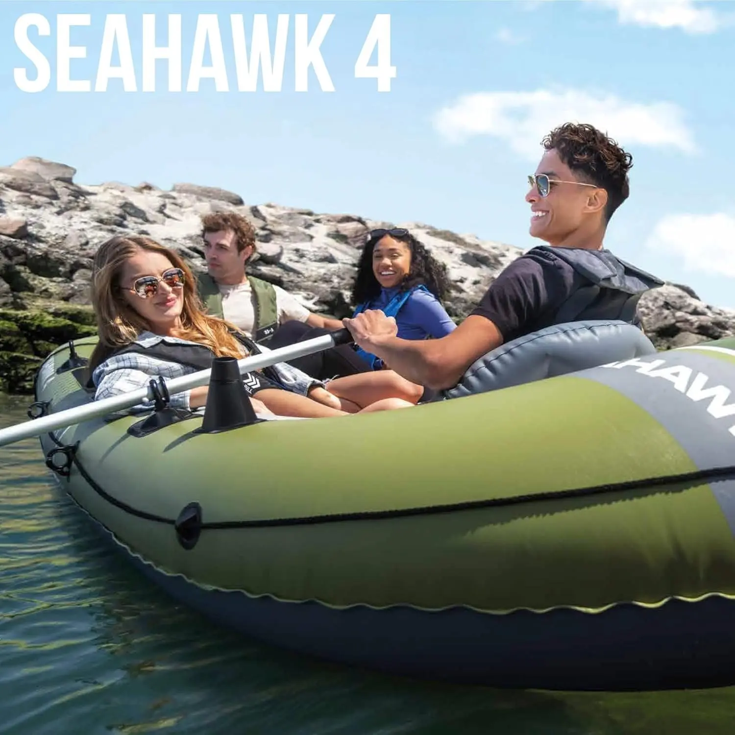 Надувная лодка Intex Seahawk 4 66334 (Green/Grey) - 4