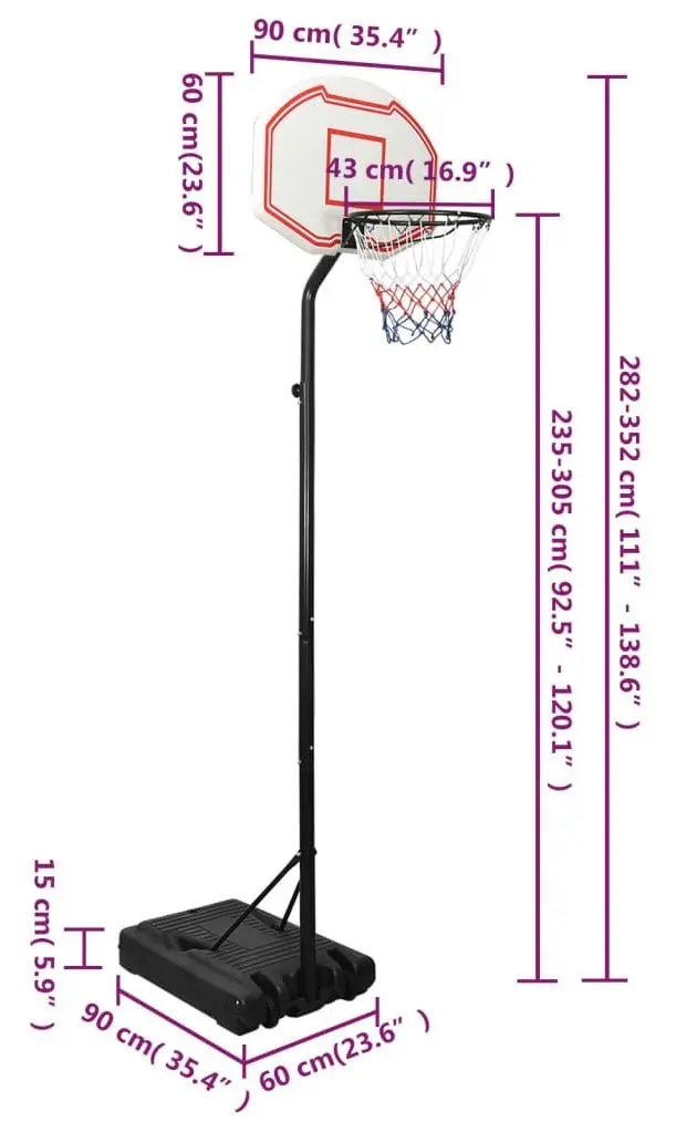 Баскетбольная стойка VidaXL 3107831 (White/Black)