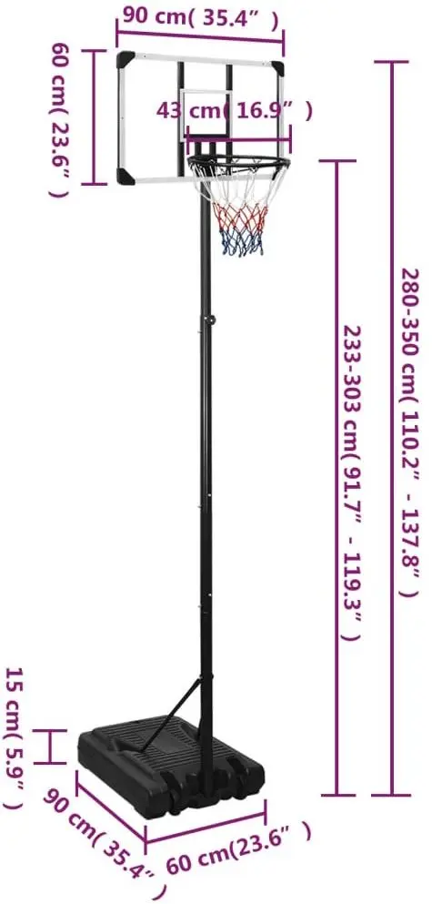 Баскетбольная стойка VidaXL 3107833 (Black/Transparent)