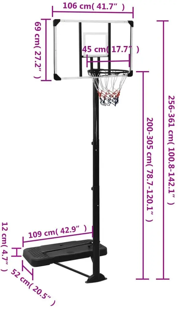 Баскетбольная стойка VidaXL 93650 (Black/Transparent)