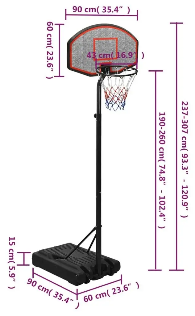 Баскетбольная стойка VidaXL 93653 (Black)