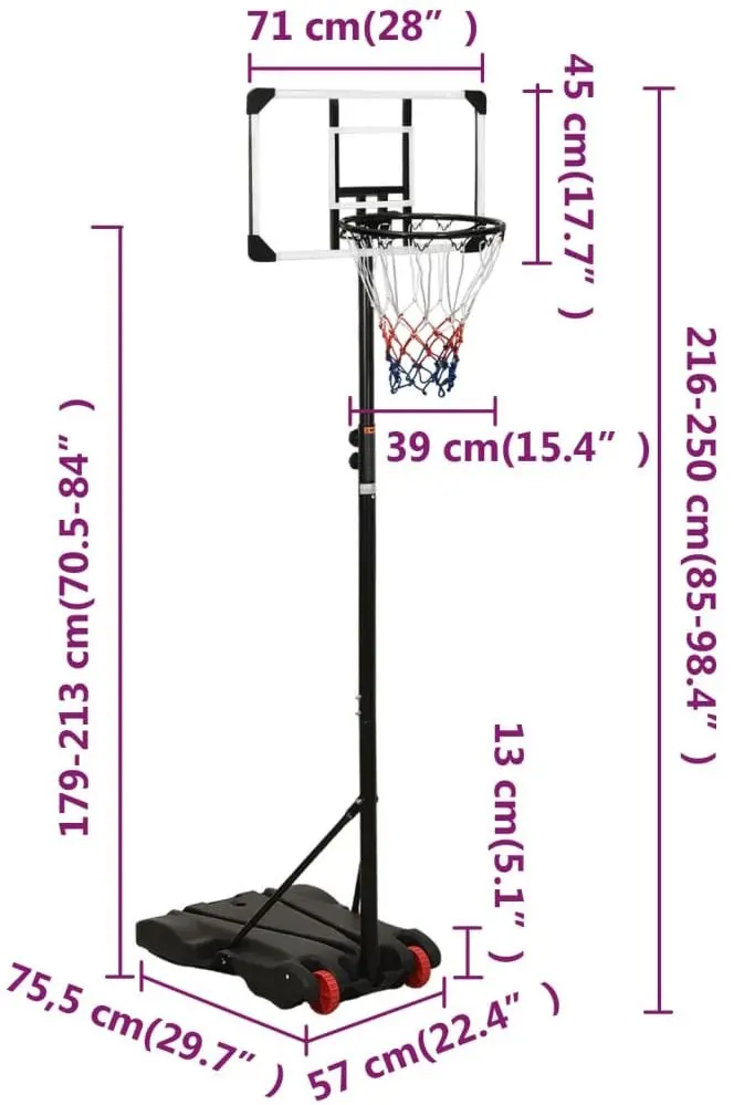 Stand de baschet VidaXL 93657 (Black/Transparent)