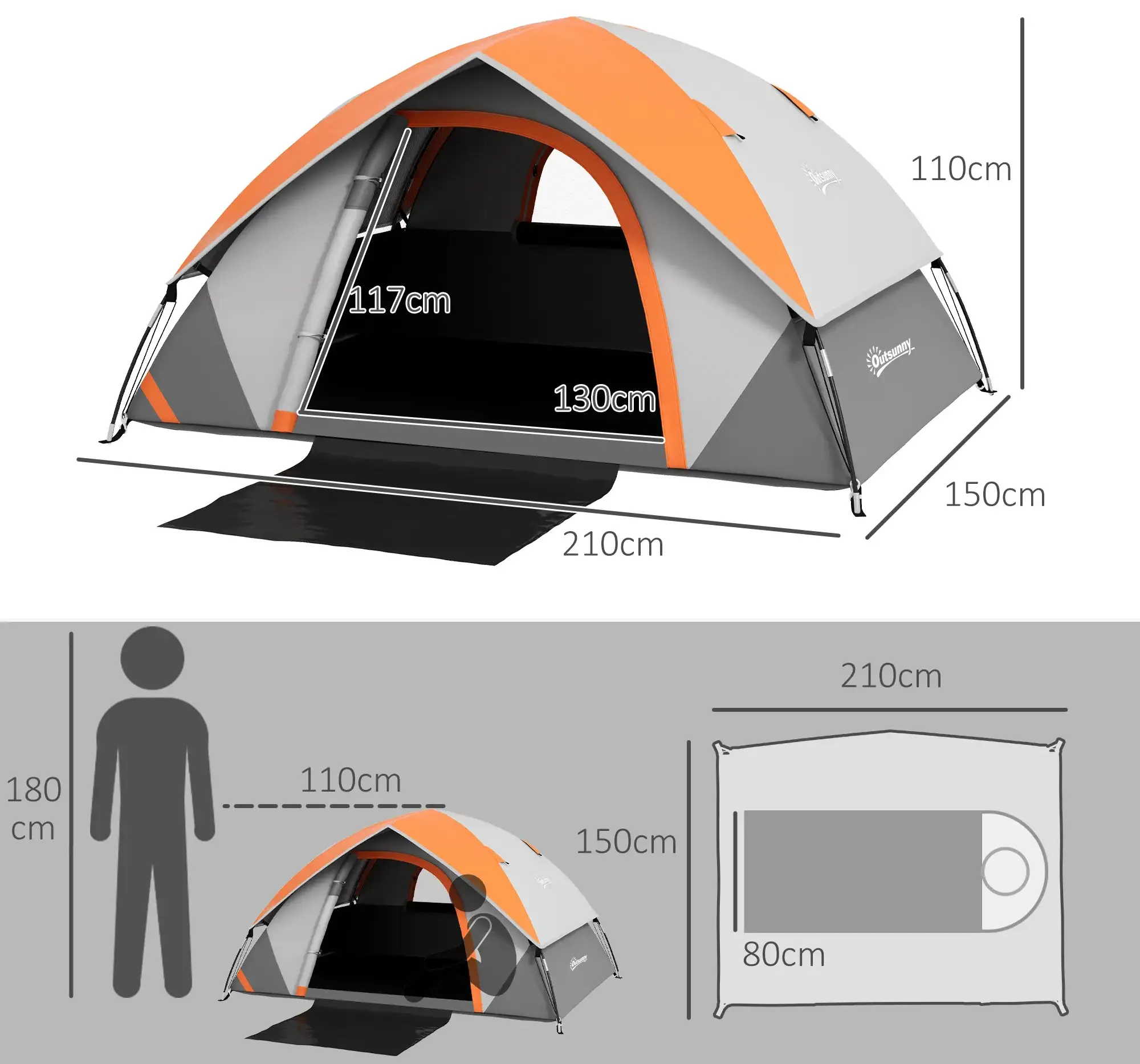 Палатка Outsunny A20-407V00TE (Grey/Orange) - 3