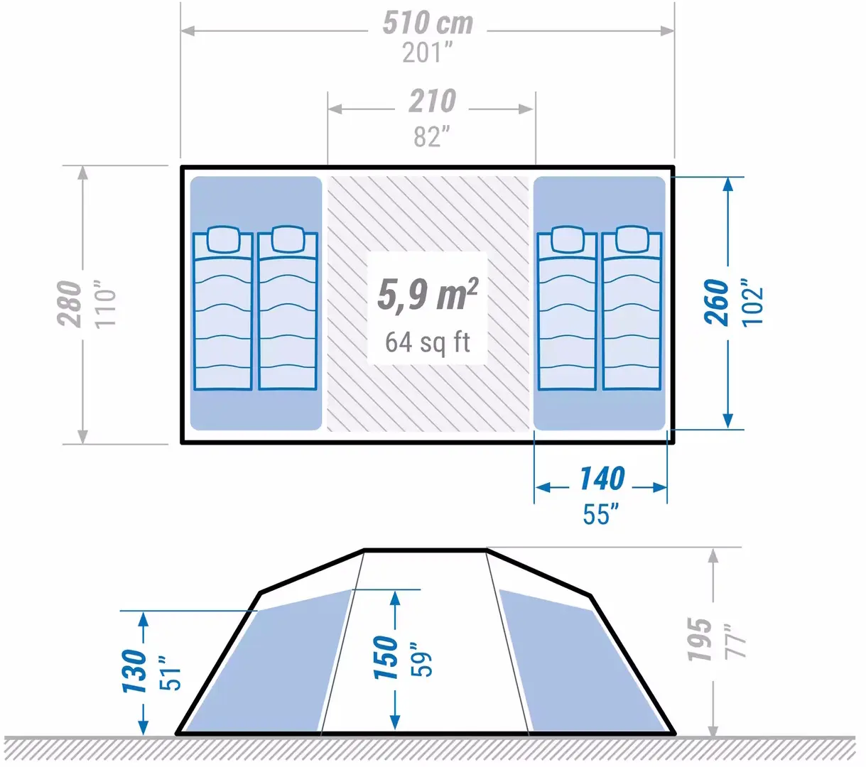 Палатка Quechua Air Seconds 4.2 Fresh&Black (Beige/White) - 8