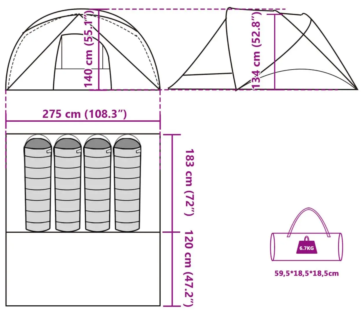 Палатка VidaXL 94715 (Grey/Orange)