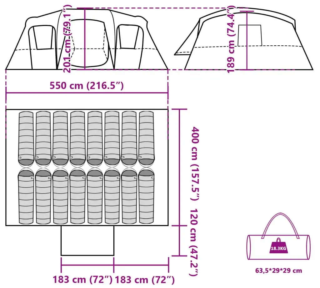Палатка VidaXL Tunnel 94708 (Grey/Blue)