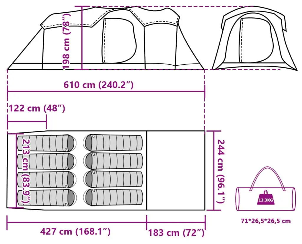 Cort VidaXL Tunnel 94785 (Green/Grey)