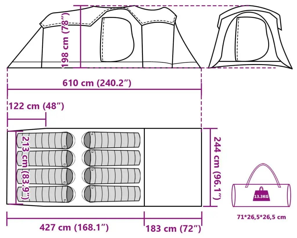 Палатка VidaXL Tunnel 94786 (Grey/Blue)