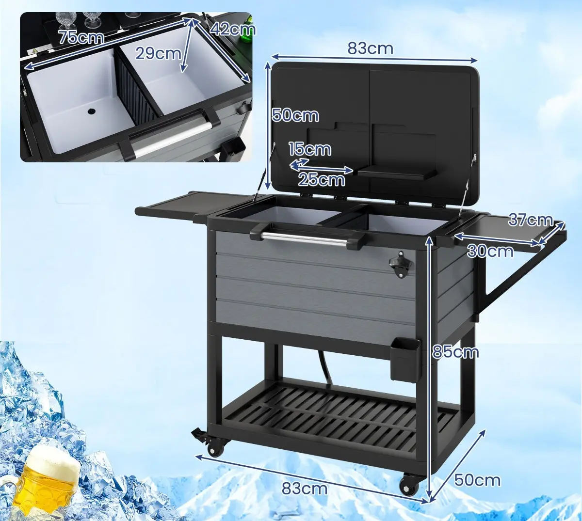 Переносная тележка-холодильник Costway NP12536 (Black/Grey) - 2