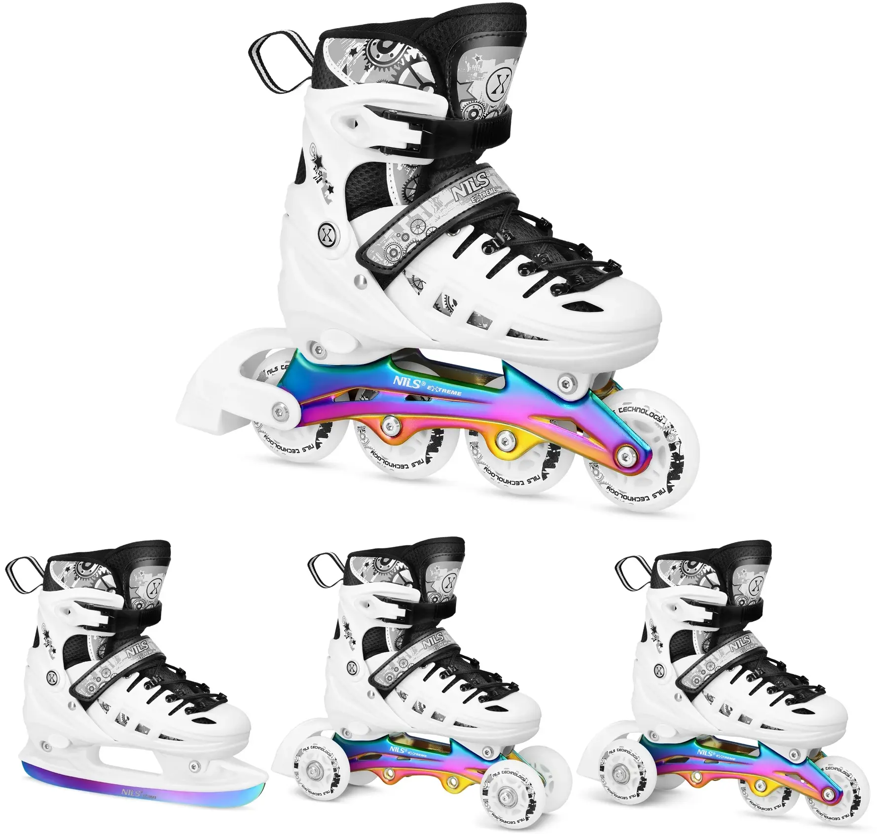 Patine cu rotile 4in1 Nils Extreme Rainbow LED NH10905 M 35-38 (White) - 2