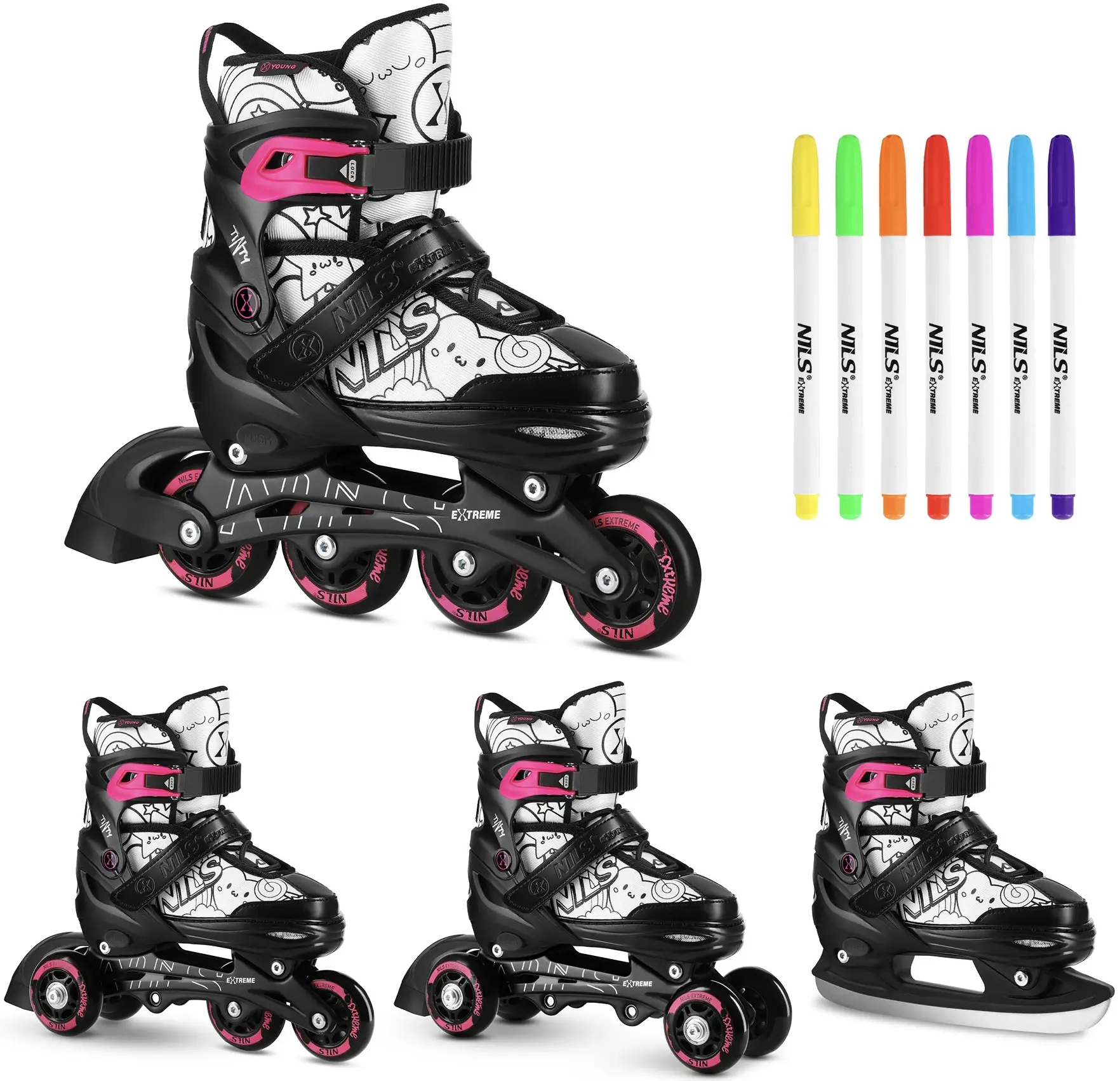 Patine cu rotile 4in1 Nils Extreme Tinty NH10907 M 35-38 (Pink) - 2