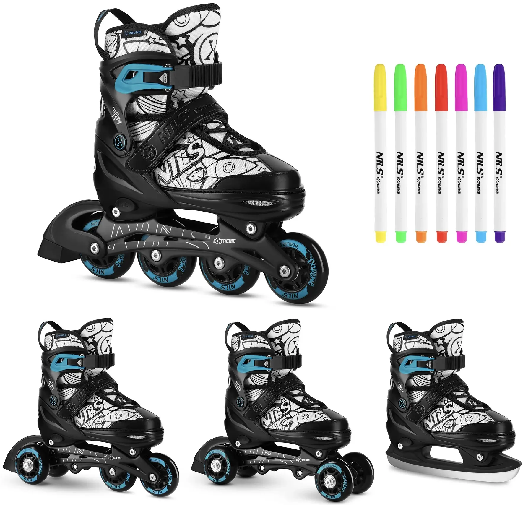 Patine cu rotile 4in1 Nils Extreme Tinty NH10907 S 31-34 (Green) - 2