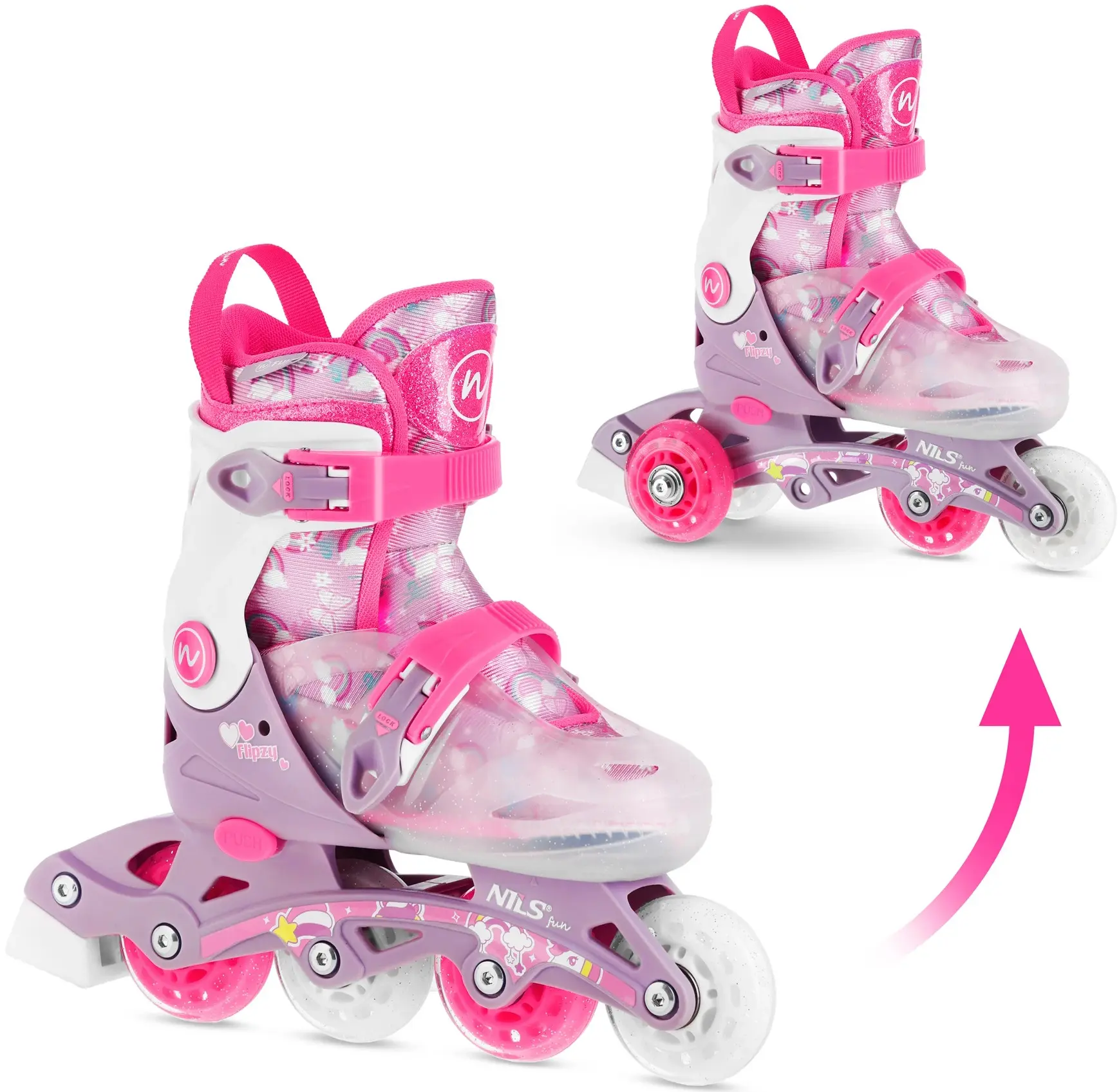 Patine cu rotile 2in1 Nils Fun Flipzy NJ1025 S 31-34 (Pink) - 4