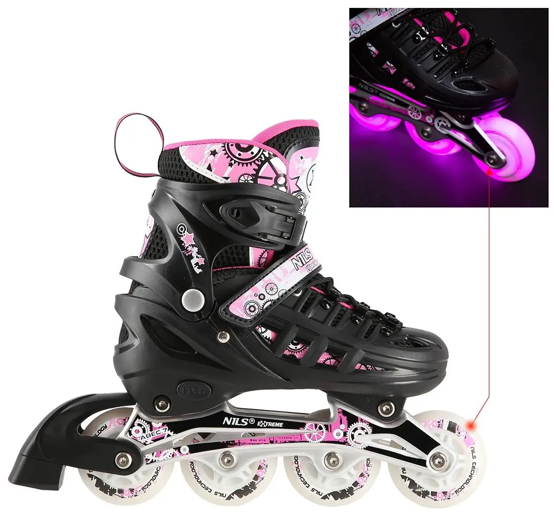 Patine cu rotile Nils Extreme 4in1 LED NH10905 35-38 (Black/Pink)
