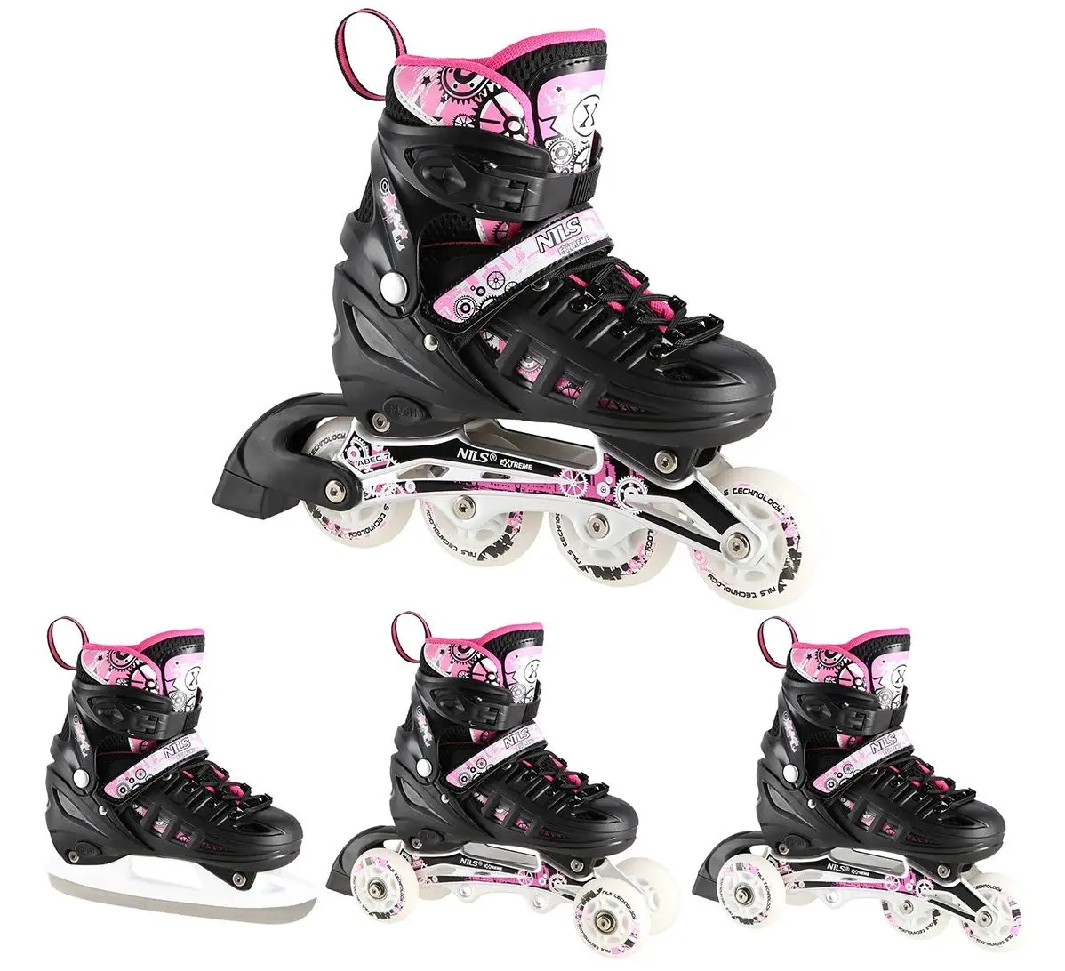 Patine cu rotile Nils Extreme 4in1 LED NH10905 39-42 (Black/Pink)